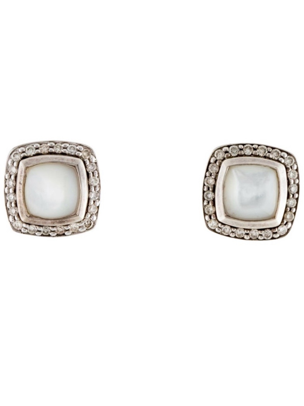 David Yurman Mother-of-Pearl Petit Albion Square Halo Stud Earrings